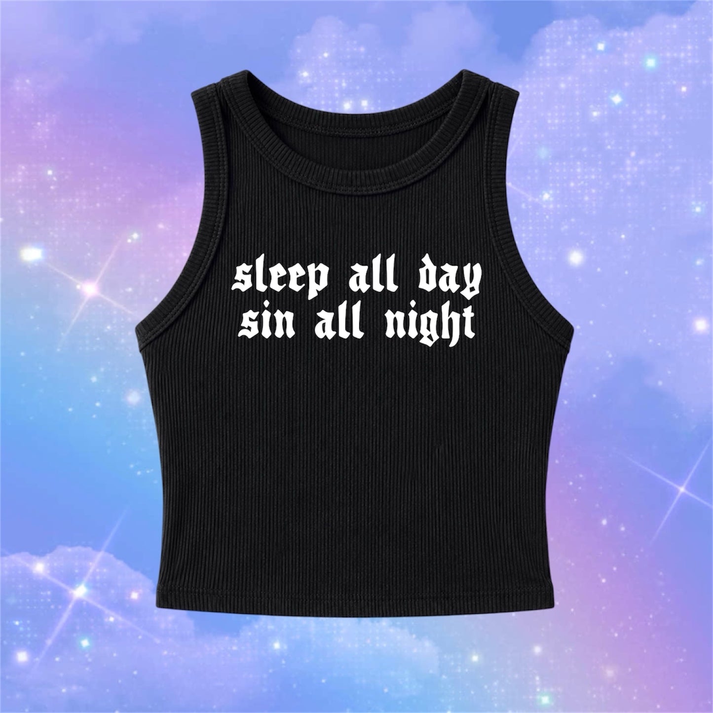 sleep all day sin all night ribbed croptanks