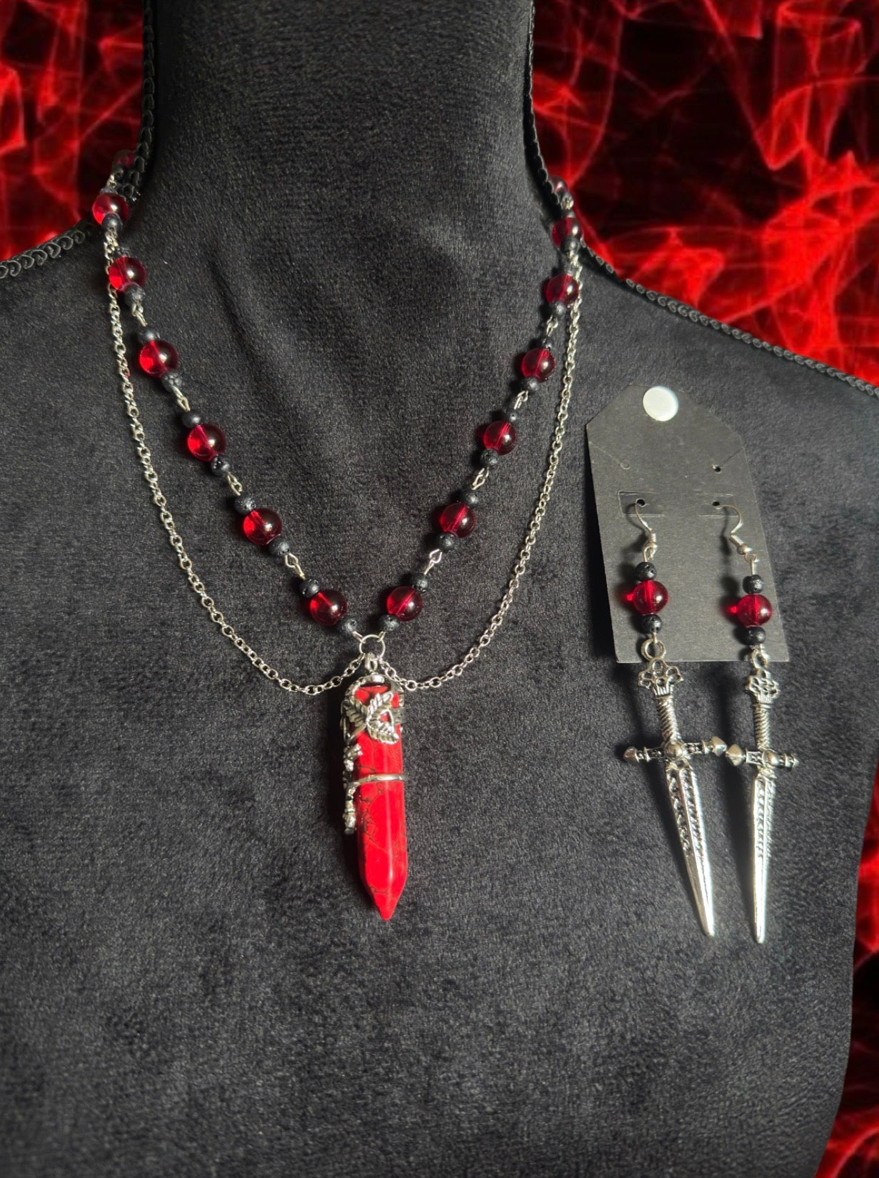 dragon’s blood necklace & earrings set