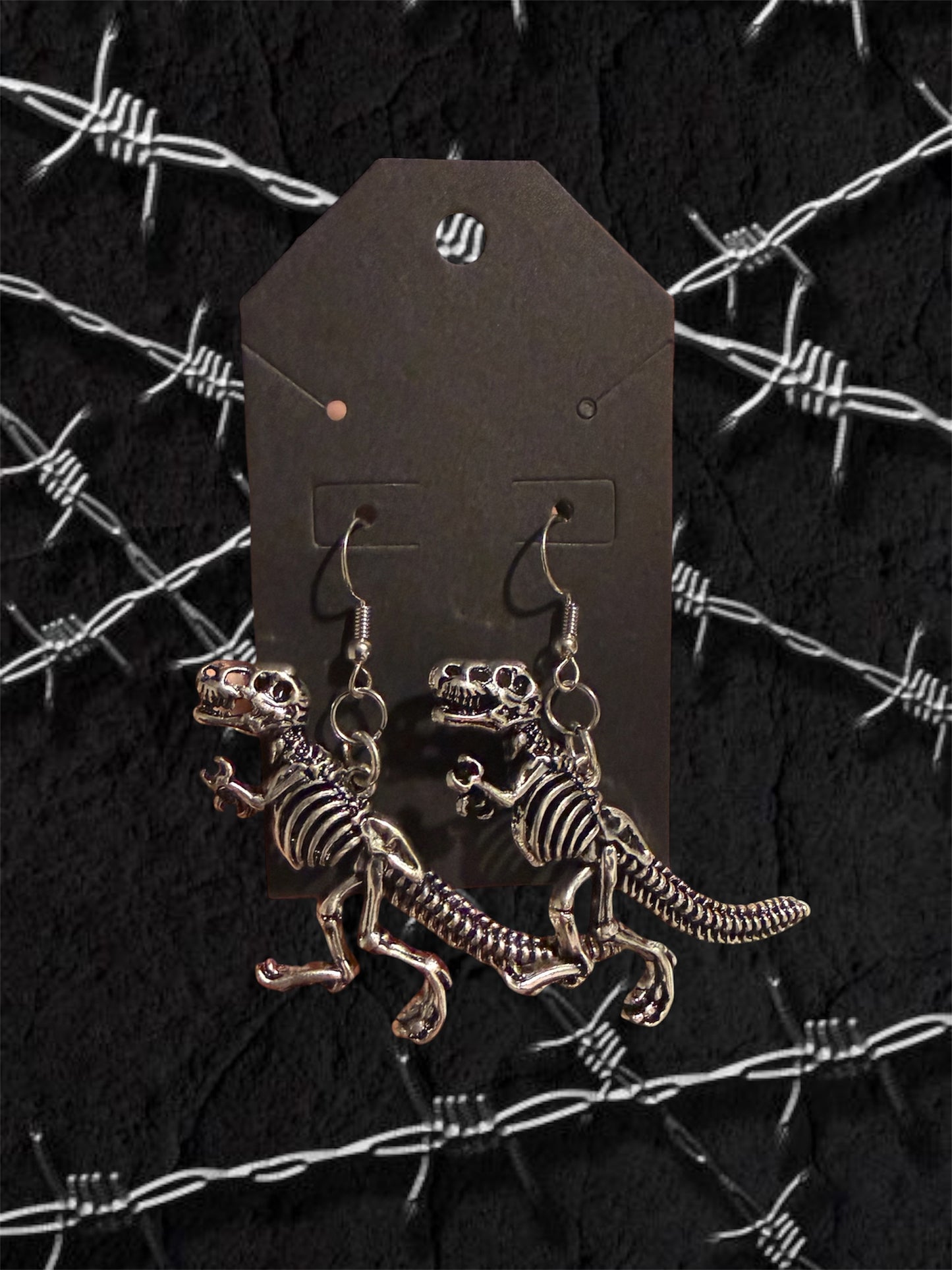 skeleton t-rex earrings