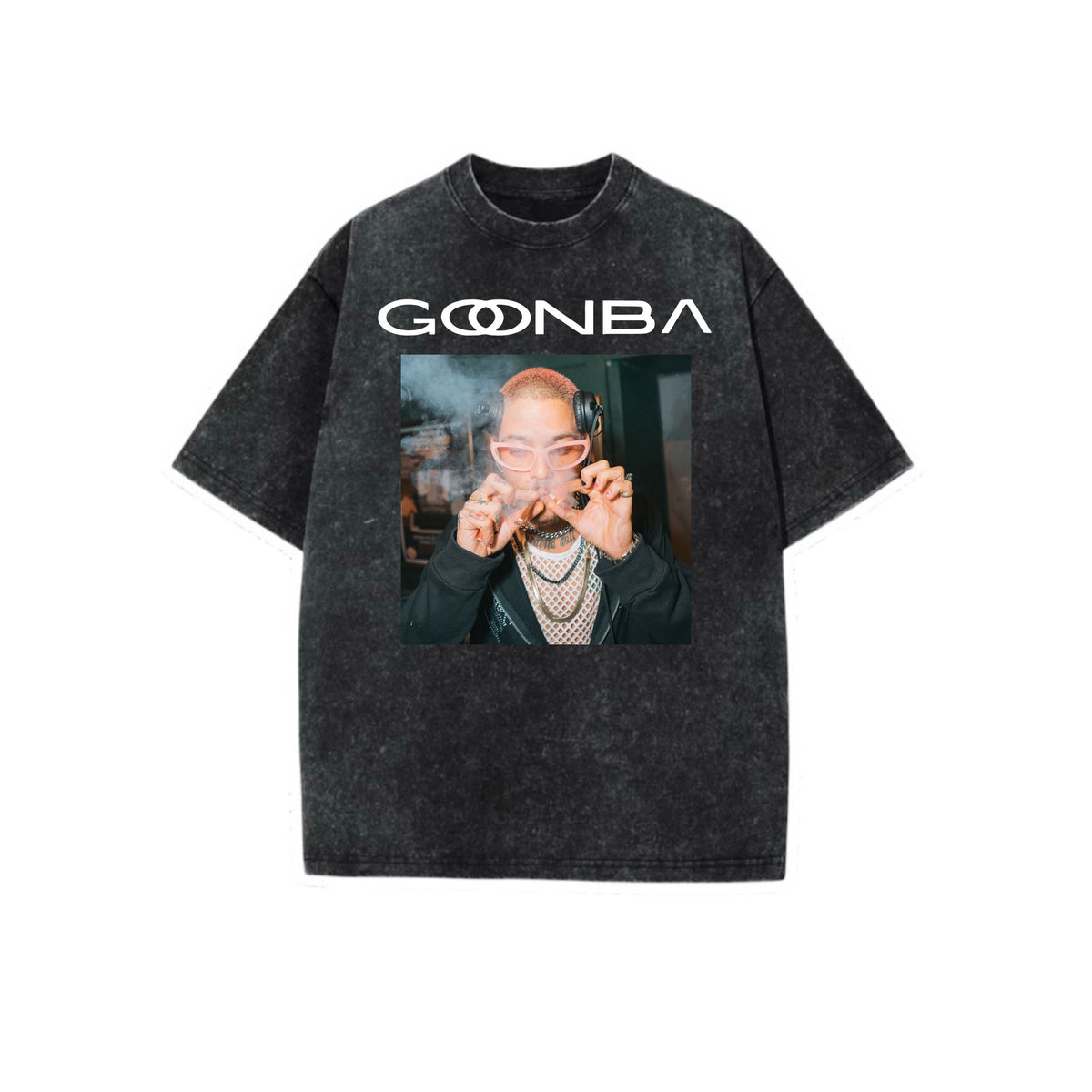 goonba “smoke sesh” graphic acidwash t-shirts