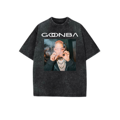 goonba “smoke sesh” graphic acidwash t-shirts