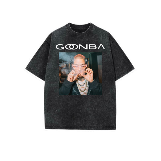 goonba “smoke sesh” graphic acidwash t-shirts