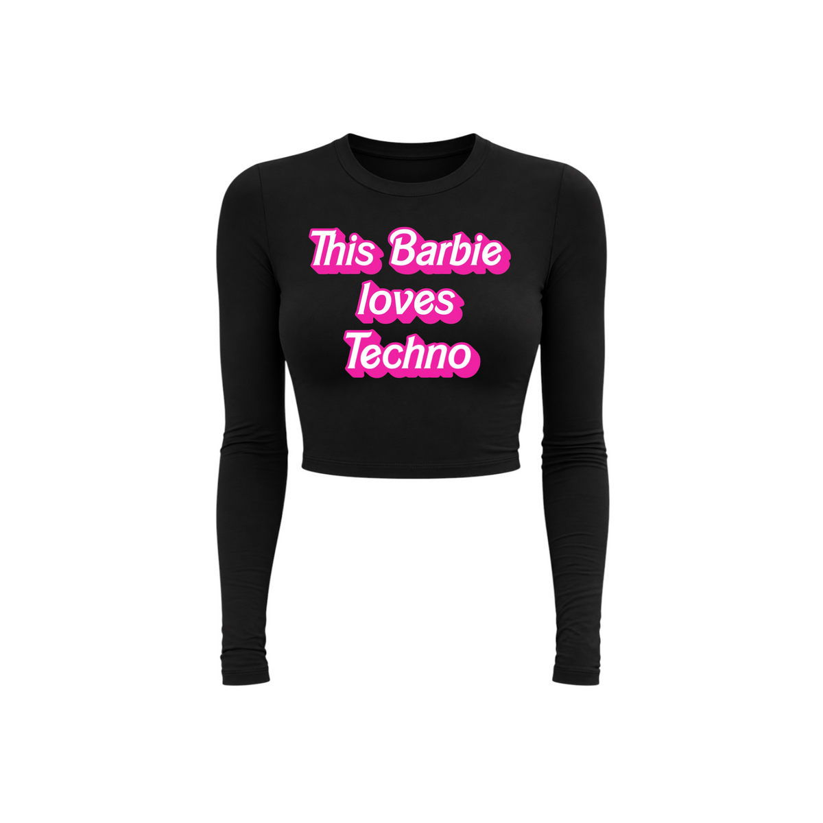 this barbie loves techno long sleeve croptops