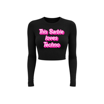this barbie loves techno long sleeve croptops