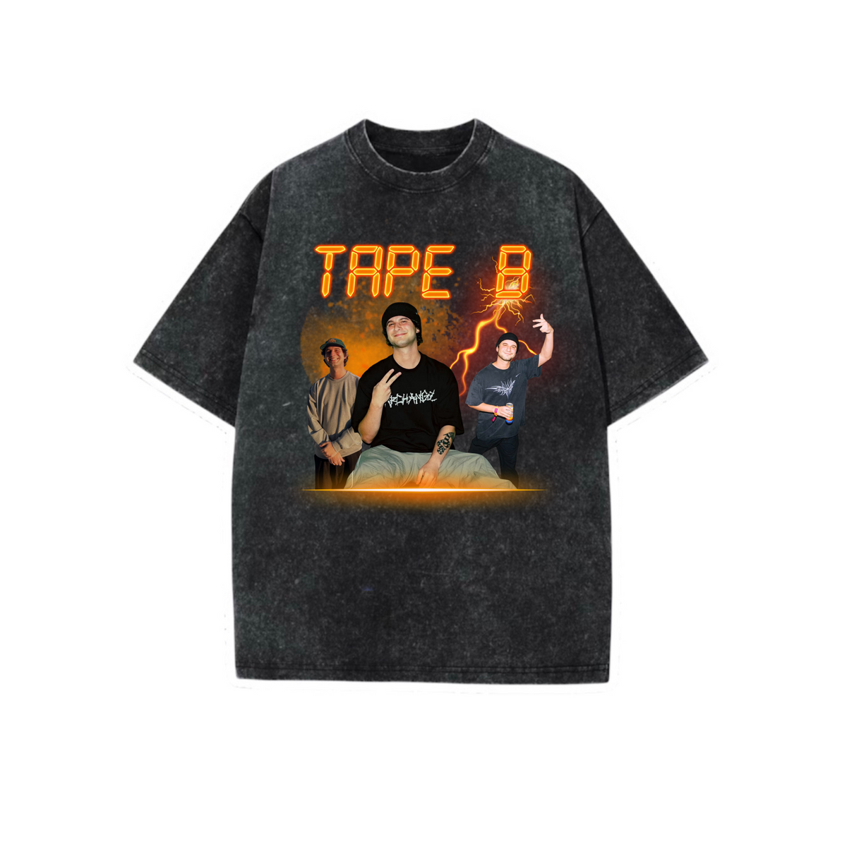 tape b graphic acidwash t-shirts