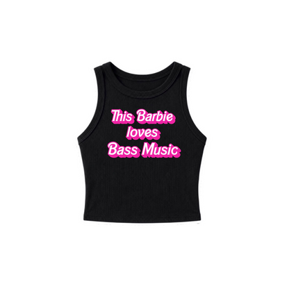 this barbie loves bass music ribbed croptanks