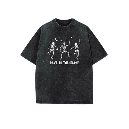 rave to the grave acidwash t-shirts