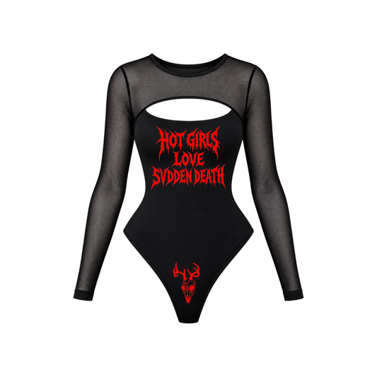 hot girls love svdden death mesh sleeve bodysuits