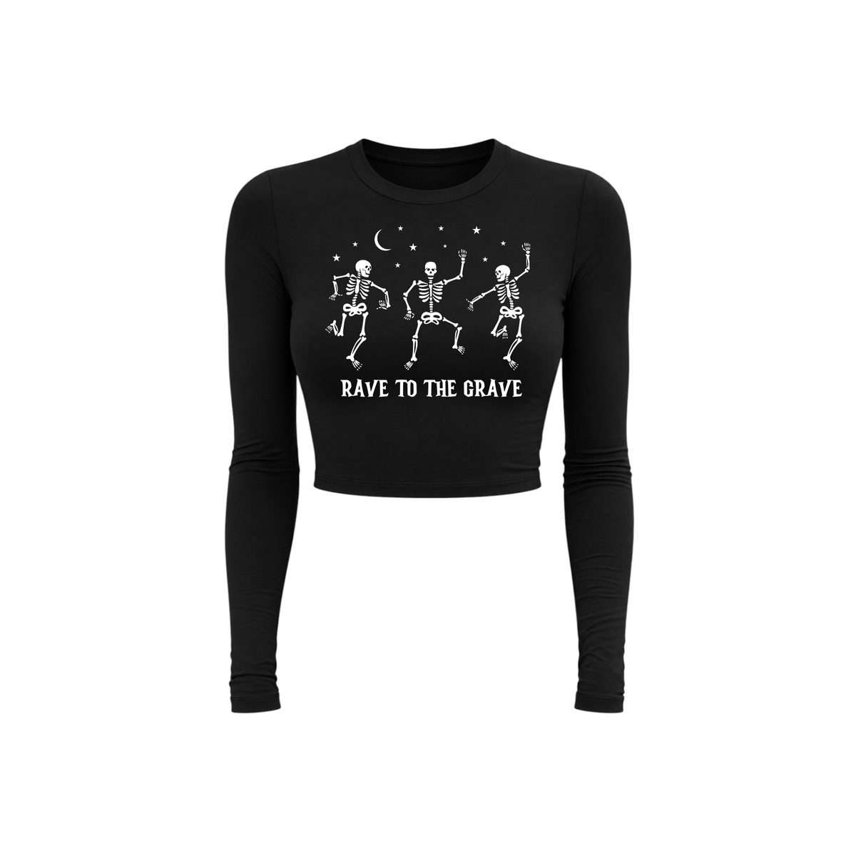 rave to the grave long sleeve croptops