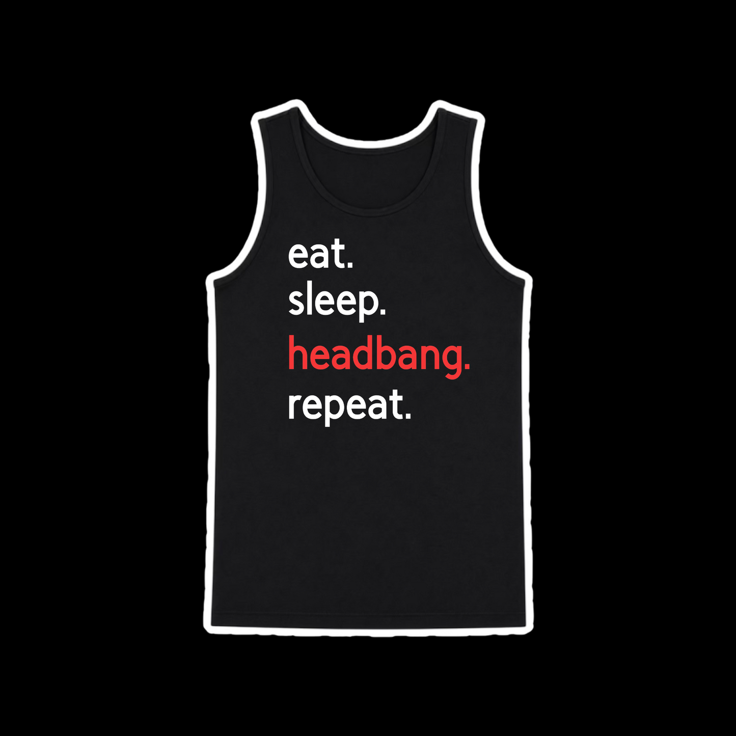 eat sleep headbang repeat men’s tanks