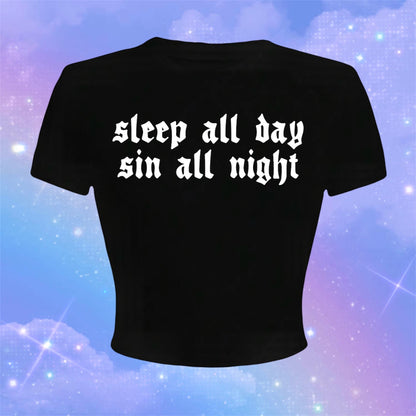 sleep all day sin all night croptops