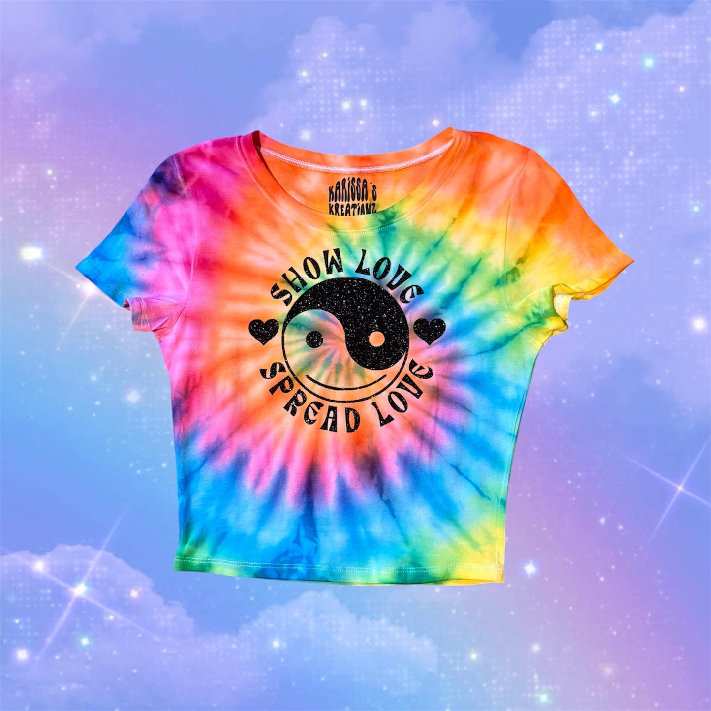 show love spread love rainbow tie dyed croptop