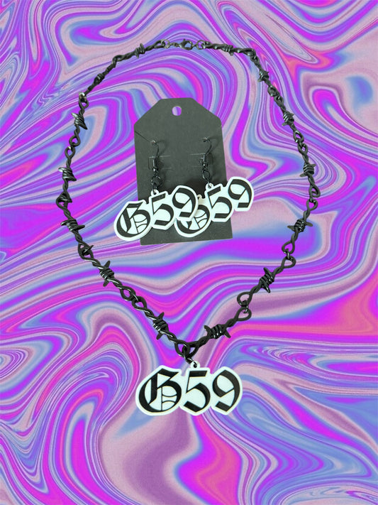 g59 barbed wire choker w/ matching earrings